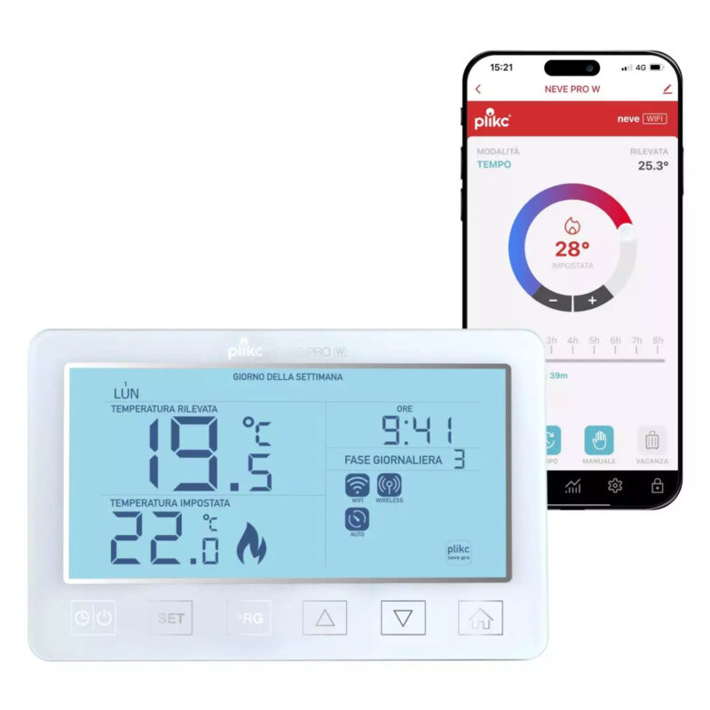 NEVE PRO W CRONOTERMOSTATO DIGITALE WIFI GESTIBILE CON APP A PARETE E INCASSO