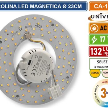 CIRCOLINA MAGNETICA LED PIASTRA DISCO 17W Ø15CM COLORE LUCE SELEZIONABILE