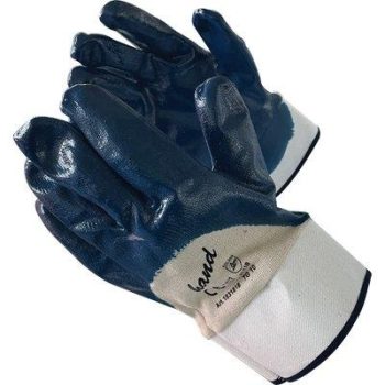 GUANTO NITRILE NBR BLU DORSO RICOPERTO HAND TELA COTONE BIANCO + MANICHETTA 10