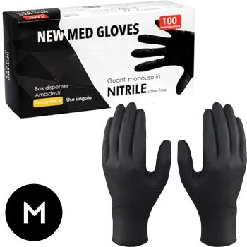 GUANTI NITRILE NERI ESTETISTA CERETTA MECCANICO TATUAGGI 100PZ NO POLVERE