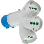 ADATTATORE TRIPLO SPINA BLU>16A BIP+SCHUKO X3 FME 2P+T 16A IP44