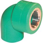 GOMITO PPR A SALDARE 90° FILETTO FEMMINA VERDE/OTTONE MM 20X1/2F