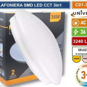 PLAFONIERA CIRCOLARE A LED 36W  A SOFFITTO 3in1  LUCE SELEZIONABILE