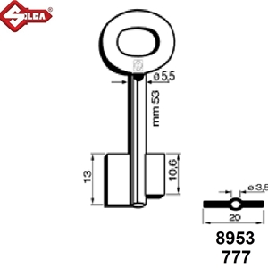 CHIAVE FEMMINA PER CASSAFORTE SELLA & VALZ 8953
