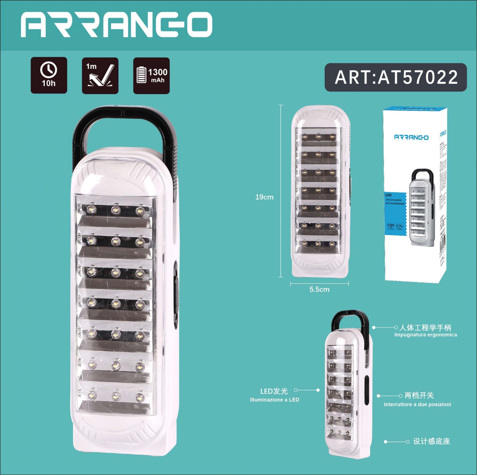 LUCE DA LAVORO DI EMERGENZA 1300 0mAh 4.2W - AT57022