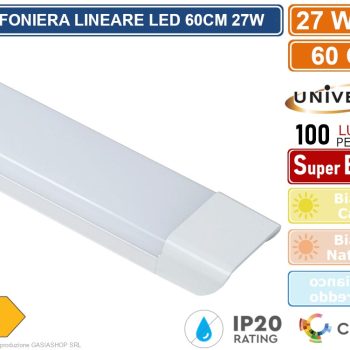 PLAFONIERA LINEARE LED UNIVERSO ALTA LUMINOSITA' 2700 LUMEN 60CM 27 WATT IP20